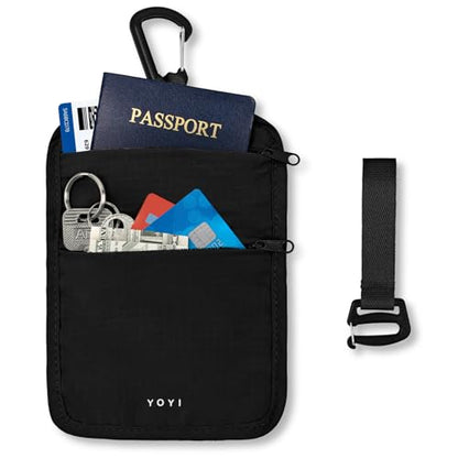 Hidden Travel Wallet Belt Wallet – Large Capacity Passport Holder & Hidden Money Pouch, 3-Zone Organizer Anti-Theft Waist Wallet with Dual Clip Belt & Carabiner - color: Black