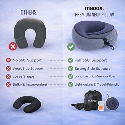 Travel Pillow with Eye Mask Earplugs Kit set, Memory Foam Neck Pillow with 360 Support, Stuffable Travel Pillow with Bag, Office Nap Kit, Luggage Saver Fillable Pillow, Best for Car, Flight, Train