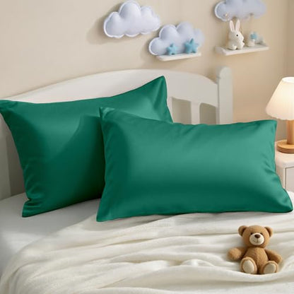 NTBAY Egyptian Cotton Toddler Pillowcases - Set of 2 - Travel Pillow Cases - 500 Thread Count Cotton 13x18 Pillow Covers - Envelope Closure Nursery Pillowcases, 13x18 Inches, Dark Green - color: Dark Green