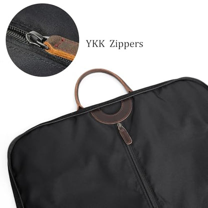 Polare Waxed Canvas Full Grain Leather Trim Garment Carry On Bag for Travel, Foldable Hanging Suitcase Weekender Dust-Proof Garment Waterproof Cover with YKK Zipper and Adjustable Strap (Black) - color: Black