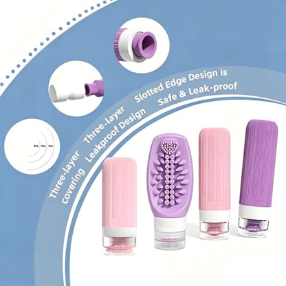Vitog 16 Pack Travel Bottles with Soft Brush, TSA Approved Silicone Travel Containers for Toiletries, Squeezable Leak Proof Refillable Travel Accessories for Conditioner, Shampoo, Lotion & Body Wash - color: Purple
