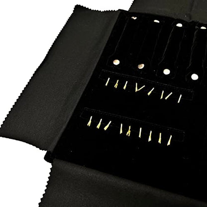 UnionPlus Velvet Travel Jewelry Case Roll Bag for Necklaces Brackets Earrings Rings, Black - color: Black Multi, size: Medium
