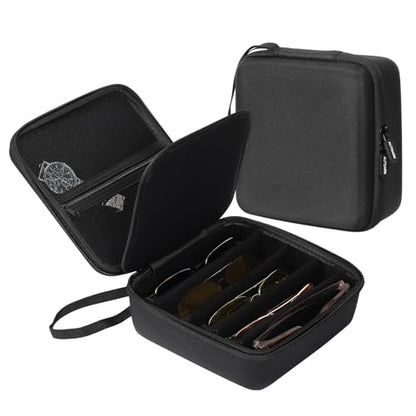AUTOARK EVA Hard Shell Travel Eyeglasses Case,4 Adjustable Dividers,Holds 5 Glasses,Felt Lining - color: Black
