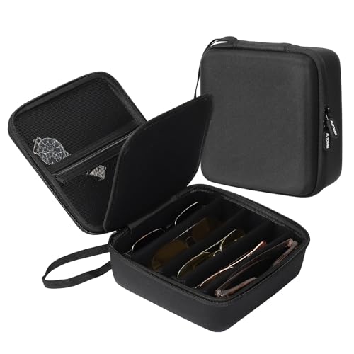 AUTOARK EVA Hard Shell Travel Eyeglasses Case,4 Adjustable Dividers,Holds 5 Glasses,Felt Lining - color: Black