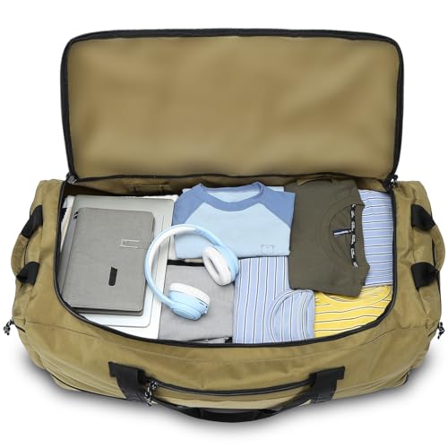 Laripwit Collapsible Duffle Bag with Wheels 130-170L Extra Large Expandable Travel Duffel Bag for Men Women Heavy Duty Military Duffle Bag for Camping Rolling Foldable Carry On Luggage, Brown - color: Brown