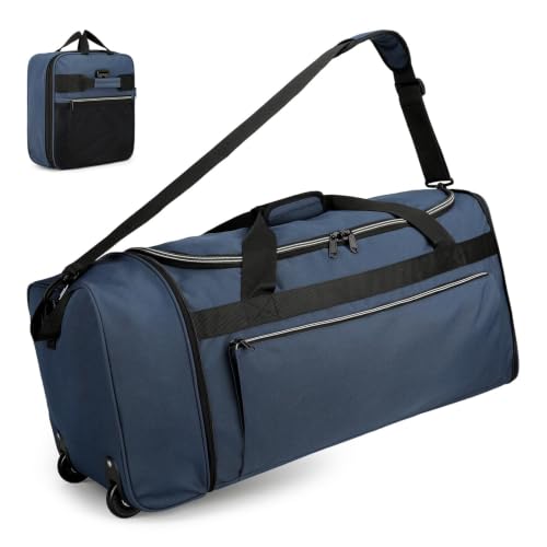 Uarition 70L Foldable Rolling Duffle Bag with Wheels, 28” Large Duffle Bag for Travel, Carry On Luggage Duffel Bag for Traveling/Camping/Moving, Water Resistant, Blue - color: Blue, size: 70L Medium