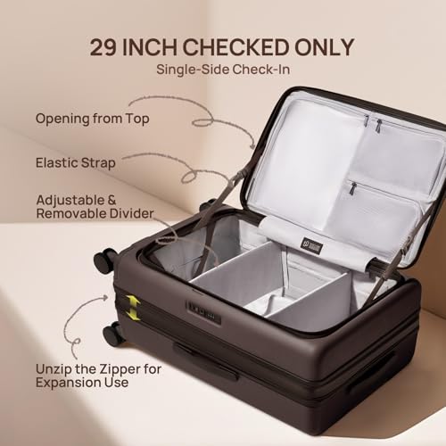 NINETYGO Large Checked Luggage 29 Inch, Flat Top Opening Check In Luggage with Brake Wheels, Expandable, Coffee-Infused PC Hard Shell, Eco-Friendly, TSA Lock, 360° Spinner Wheels (Latte) - color: 02-Caramel Latte, size: Checked 29-Inch (Top Opening, 96L)