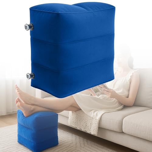 Inflatable Foot Rest Pillow, Height Adjustable Leg Elevation Cushion for Airplane Travel, Car, Office, and Home Use – Foot Stool for Elderly, Bedridden, and Long Flight Comfort, 1 Pcs