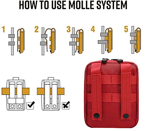 First Aid Pouch Empty Small, Tactical Molle EMT Pouch Compact Medical IFAK Rip Away Untility Bag Pouches - color: RED