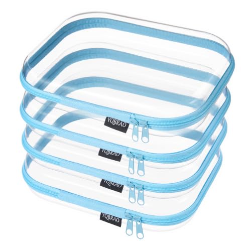 YQBRAO 4-Pack Clear Diaper Bag Organizer Pouches, 1.2mm Ultra-Thick PET Travel Pouches for Toiletries & Makeup, Rigid Self-Standing Bags with YKK Zippers, TSA Approved (Blue) - color: Blue, size: 4 Pack(M)