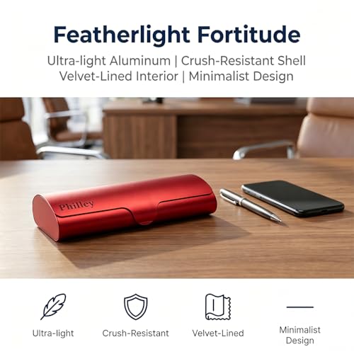 Philley Aluminum Ultra-Light Eyeglasses Case Hard Shell Nearsighted Glasses Case for Women & Men - color: Grapefruit Red