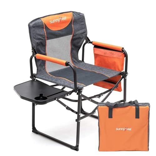 SUNNYFEEL Camping Directors Chair, Heavy Duty,Oversized Portable Folding Chair with Side Table, Pocket for Beach, Fishing,Trip,Picnic,Lawn,Concert Outdoor Foldable Camp Chairs - color: Orange