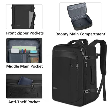 Vancropak Backpack for Men, Extra Large 50L Travel Backpack, Carry on Airplane Approved Luggage Bag with 3 Packing Cubes for Suitcases, Overnight Weekender Business Hiking Daypack Bag, Black
