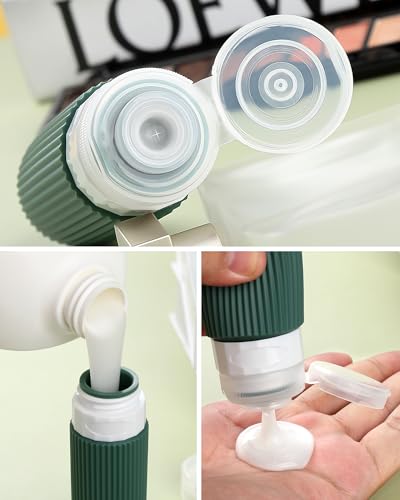 Mrsdry Travel Bottles for Toiletries 8 Pack, TSA Approved 3 oz Travel Containers with Clear Bag, Leak Proof Silicone Squeezable Essentials Jars - color: Dark Green, size: Bottle 3oz Jars 1oz