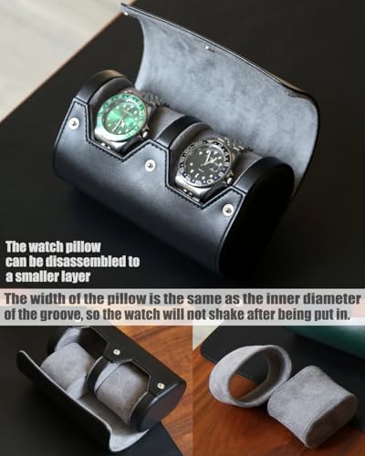 Watch Roll Travel Case for Men and Women with Suede Lining Portable 2 Slot Watch Display Storage and Organizer to Holder Large Watch(2 slot black) - color: 2 slot black
