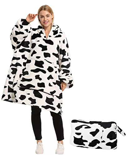 Catalonia Oversized Blanket Hoodie Sweatshirt, Wearable Sherpa Blanket Pullover, Gift for Her - color: Dalmatian