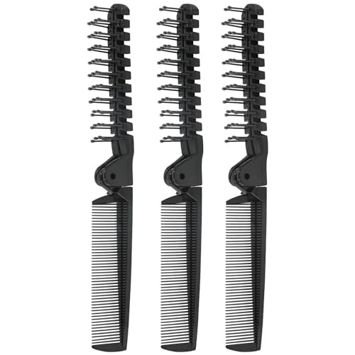 3PCS Travel Foldable Brush, Anti-Static Hair Comb and Double Headed Hairdressing Tool for Men & Women (Black) - size: 3 PCS