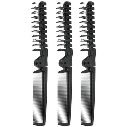 3PCS Travel Foldable Brush, Anti-Static Hair Comb and Double Headed Hairdressing Tool for Men & Women (Black) - size: 3 PCS