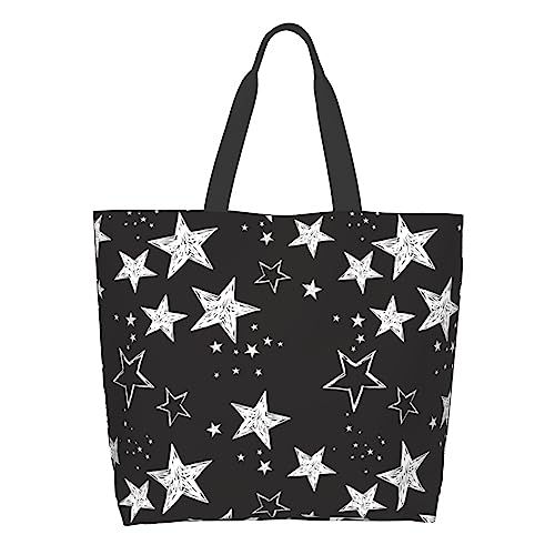 Shoulder Bag Large Reusable Eco-friendly Shopping Bags Portable Storage Handbag | Large - color: Black White Stars11
