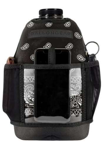 Half-Gallon Fitness Hydration Cover | Neoprene Insulated Cooling & Portable Gym Water Bottle Carrier | CASE with Storage Pockets - color: BANDANA BLACK