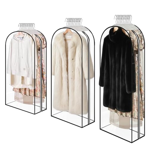 Clear Garment Bags for Hanging Clothes 3-piece set(43,50,60) inches Storage Bags With Zipper for Shirts, Suit,Jackets,Coats,sweater,Long Dresses,wedding,gowns,etc. - size: 43+50+60inch