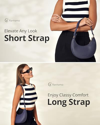 Vantamo Crescent Bags For Women with RFID Protection, Half Moon Clutch Purses for Women with Anti-Theft Clip for Extra Safety - color: Navy Purple