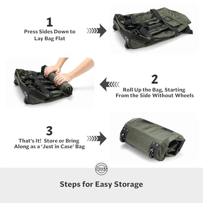 STOVER 45/80/100L Carry-On Rolling Duffel Bag with Wheels, Medium Durable Travel Duffle w/Toiletry Bag, Packable, Foldable with Shoulder Straps- Use as Luggage or Backpack, Men/Women (Green) - color: Green