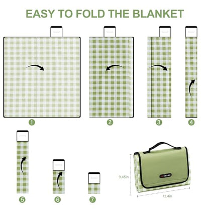 HX&OD Outdoor Picnic Blanket 80"X80" Picnic Mat Extra Large Camping Blanket Beach Blanket Foldable Waterproof Sand Mat Hiking Travel Family Concerts(Green) - color: Green, size: 80”x 80”