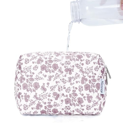 Narwey Small Cute Floral Makeup Bag for Purse Mini Cosmetic Bag Travel Makeup Pouch Zipper Pouch Cute Make up Bags with Compartments for Women Girls (Dusty Pink Flower, Small) - color: YA-Dusty Pink Flower, style: Small