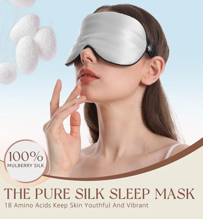 HiRui Silk Sleep Mask, 100% Natural Mulberry Silk of Double-Sided & Inner-Filling, Ultra-Smooth Soft, Adjustable Strap, Blocks Light for Night Sleeping, Travel, Office Naps (Gray) - color: Gray
