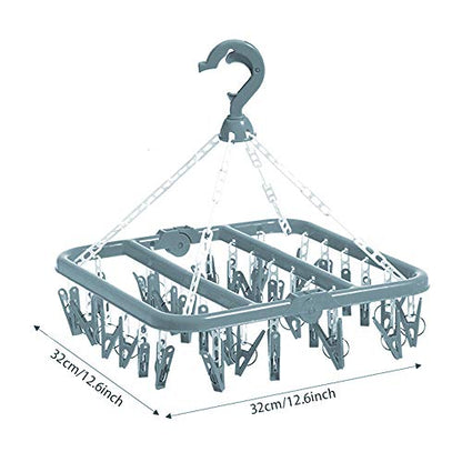 Clip and Drip Hanger Clothes Hanger Drying Rack 32 Clips (Light Blue) - color: Light Blue