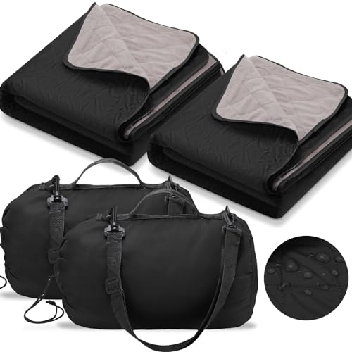 Tranqun 2 Large Outdoor Blanket 78'' x 55'' Quilted Windproof Waterproof Fleece Sandproof Stadium Foldable Warm Blanket for Camping Picnic Sporting Events Cold Weather (Black) - color: Black