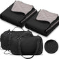 Tranqun 2 Large Outdoor Blanket 78'' x 55'' Quilted Windproof Waterproof Fleece Sandproof Stadium Foldable Warm Blanket for Camping Picnic Sporting Events Cold Weather (Black) - color: Black