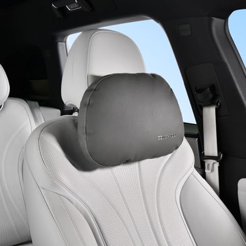 Coverado Leather Car Headrest Pillow Car Neck Pillow with Adjustable Strap, Head Support Rest Driver Relax Head Muscles Relieve Driving Fatigue, Breathable & Removable Cover, Gray - color: Gray, size: 1 Piece