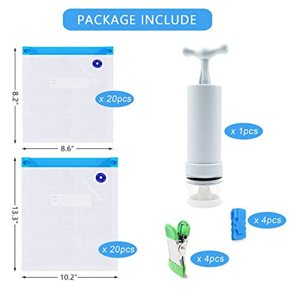 MOMODA Sous Vide Cooking Bags - Set of 40 | BPA-Free Reusable Vacuum Seal Bags with Air Valve for Joule and Anova Cookers | Freezer Safe Vacuum Food Storage Bags with Upgraded Hand Pump Included - color: Manual Pump-Grey