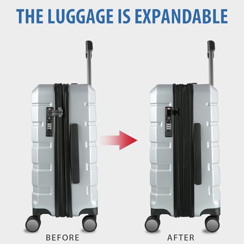 KROSER Hardside Expandable Carry On Luggage with Spinner Wheels & Built-in TSA Lock, Durable Suitcase Rolling Luggage with USB Port, Carry-On 20-Inch, Silver Grey - color: Silver Grey