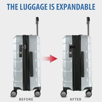 KROSER Hardside Expandable Carry On Luggage with Spinner Wheels & Built-in TSA Lock, Durable Suitcase Rolling Luggage with USB Port, Carry-On 20-Inch, Silver Grey - color: Silver Grey