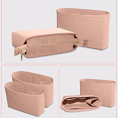 Felt Tote Bag organizer with Zipper Small Purse Organizer Insert With 2 Packs fits NeoNoe Series,Pink - color: Pink