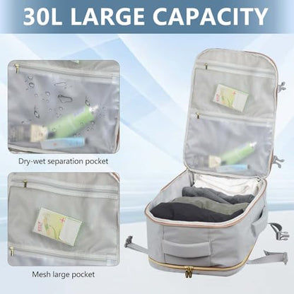Travel Laptop Backpacks, 30L Carry On Backpack with 3 Packing Cubes, Travel Backpack for Women Airline Approved, Overnight Weekender Backpacks (Light Grey) - color: Grey