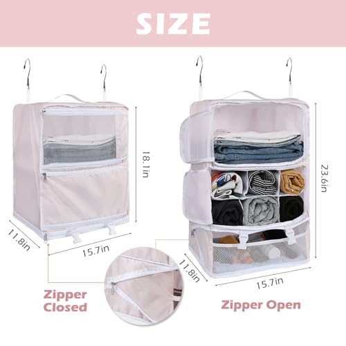 Surblue Hanging Shelves Travel Storage Bag Compression Packing Cube for Suitcase Portable Closet Organizer Collapsible with Extension Layer Large Capacity,Pink,XXL - color: A-Pink, size: XXL 15.7*11.8*23.6in