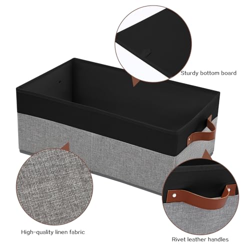 3 Pack Large Capacity Storage Bins Closet Organizer for Shelves, Fabric Closet Storage Baskets Boxes with Leather Handles for Organizing Clothes, Sheets, Jeans, Toys, Books (Black and Grey) - style: 3 Pack Black & Grey