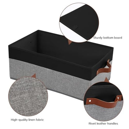 3 Pack Large Capacity Storage Bins Closet Organizer for Shelves, Fabric Closet Storage Baskets Boxes with Leather Handles for Organizing Clothes, Sheets, Jeans, Toys, Books (Black and Grey) - style: 3 Pack Black & Grey