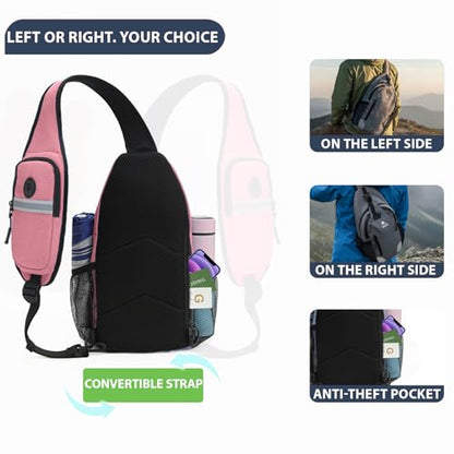 Sling Backpack for Women & Men, Crossbody Travel Bag with Water Bottle Holders, 17 Pockets, Quick-Access Phone Pocket, Hidden Security Pocket, Fits 11" Tablet, for Daily Carry, Travel, Theme Parks - color: I-midnight