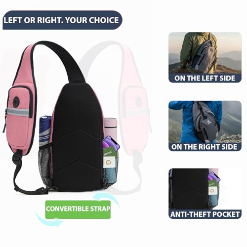 Sling Backpack for Women & Men, Crossbody Travel Bag with Water Bottle Holders, 17 Pockets, Quick-Access Phone Pocket, Hidden Security Pocket, Fits 11" Tablet, for Daily Carry, Travel, Theme Parks - color: N-ember