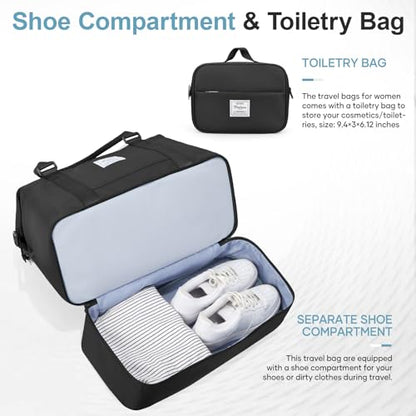 Overnight Weekender Bags for Women,Vacuum Travel Duffel Bag with Air Pump, Personal Item Travel Bag with Shoes Compartment & Compression Pocket,Black - color: A-Black with Air Pump, size: Large