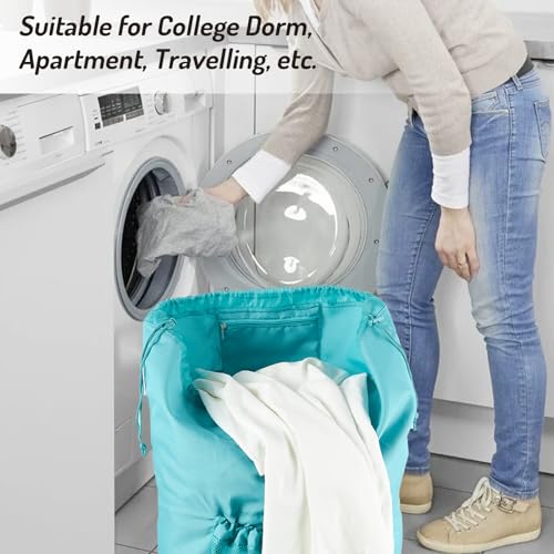 Seiritex Backpack Laundry Bag with Straps and Detergent Holder, Clothes Laundry Backpack for College Travel Apartment Dorm Room (Green) - color: Green