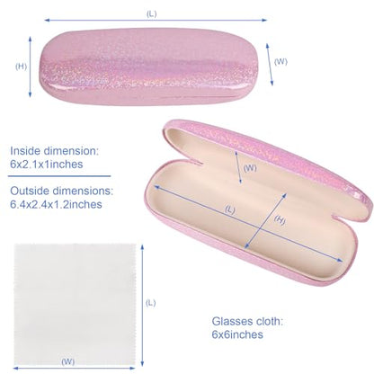 Joyberg Glasses Case, 2 Pack Eyeglass Case with Cleaning Cloth, Glasses Case Hard Shell Fits Most Glasses - color: Bright Pink