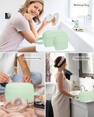 2Pcs Mini Makeup Bag, Small Makeup Pouches for Purse Cute Cosmetics Bag Pouch with Slip-in Pockets Small Travel Toiletry Bag Zipper Makeup Aesthetic Accessories Storage Bag - color: 0-Green Set