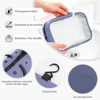 Toncoke Travel Toiletry Bag Set, Hanging Toiletry Bag Premium Faux Leather, Toiletry Bag for Women & Men, Travel Essentials Makeup Bag Water-resistant (Faux Leather Purple) - color: Faux Leather Purple