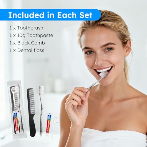 Travel Toothbrushes with Toothpaste, Disposable Toothbrushes, Hygiene Kits in Bulk with Floss Picks, Combs, Individually Packaged, Suitable for Home, Travel, and Hotels (15-Pack)